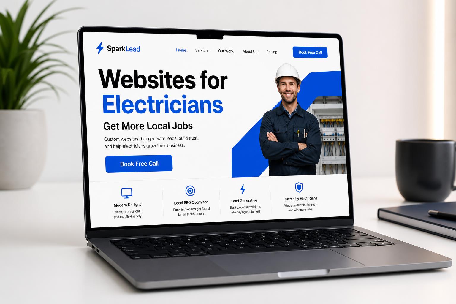Example electrician website on a laptop and phone
